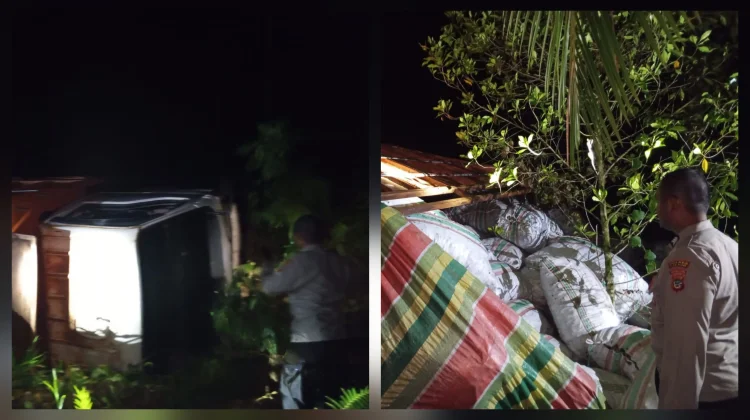 Truk Muatan Kopra Terbalik di Tanjakan Rereno Rainis