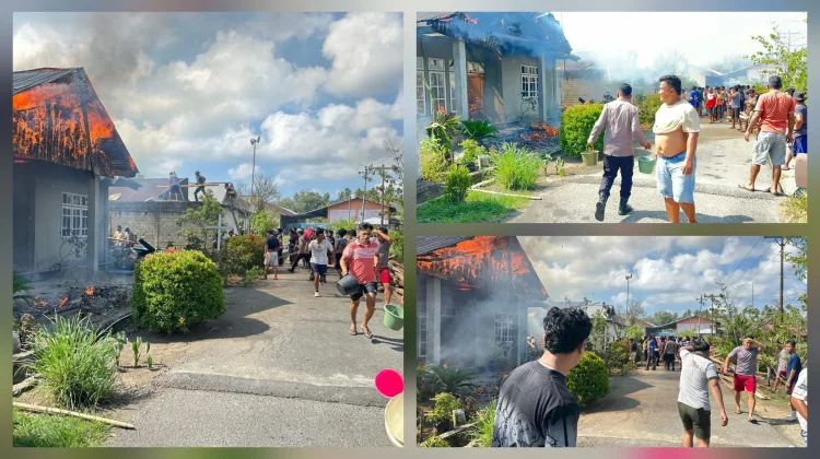 Polsek Beo Turlap Tangani Kebakaran Hebat yang Hanguskan Dua Rumah
