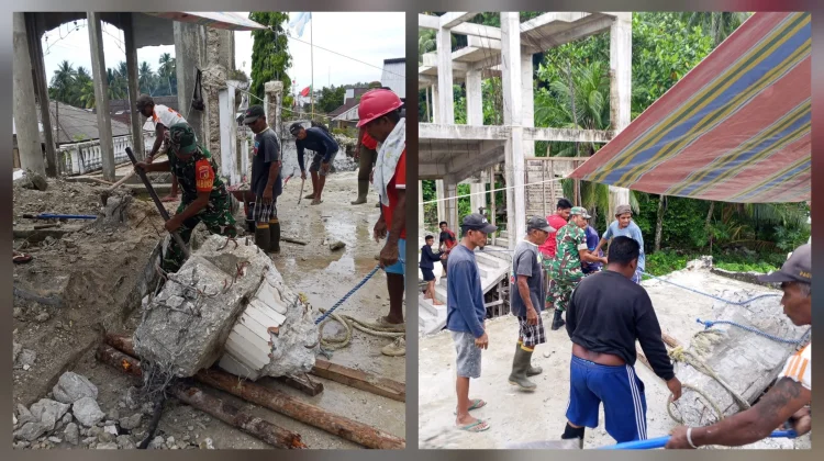Babinsa dan Warga Marampit Gotong Royong Bersihkan Gereja Tua