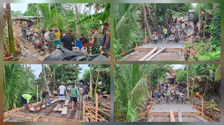 Warga - TNI  Gotong Royong Bangun Jembatan Merah Putih di Bulude