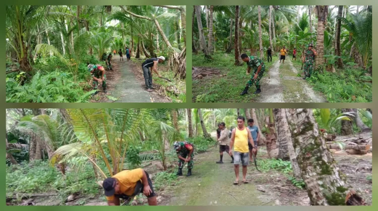 Kompak, TNI dan Warga Miangas Bersihkan Jalan Produksi
