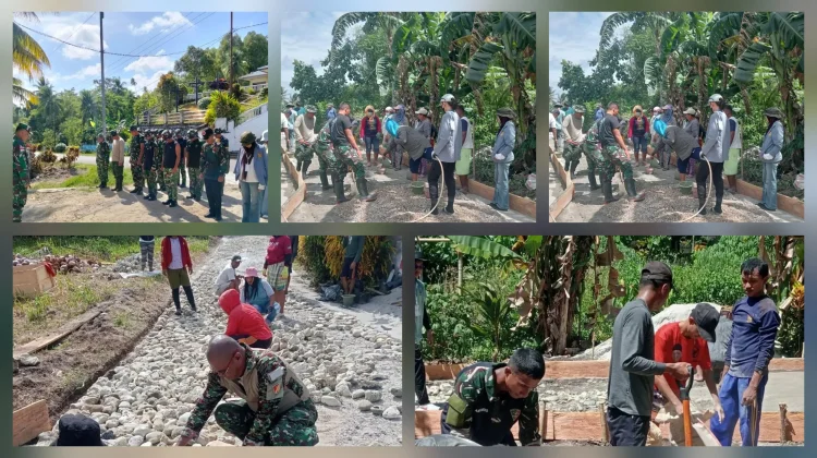 Sinergi TNI, Mahasiswa, dan Warga Sambuara Cor Jalan Desa