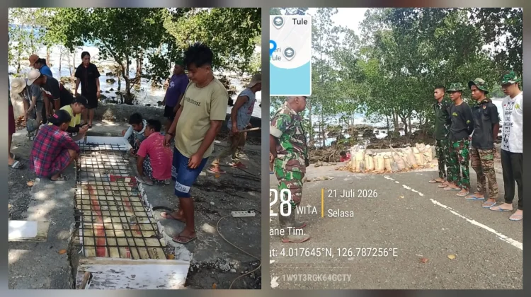 Sertu Yerobeam Bersama Warga Tule Bangun Plat Deker
