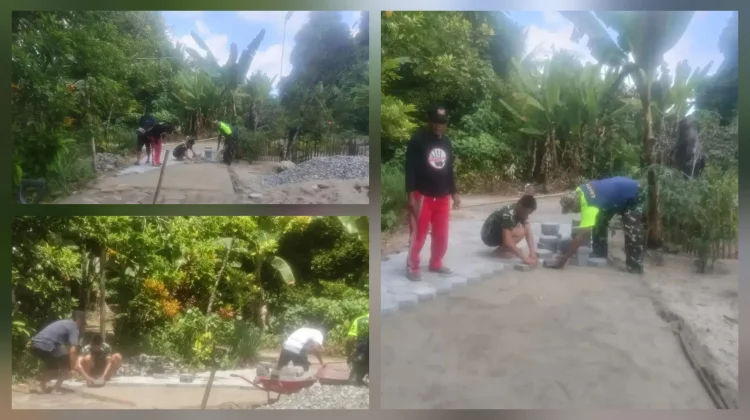 Babinsa Koramil 04/rainis, Gotong royong Pasang Paving Blok di desa Pulutan