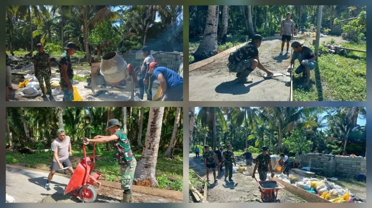 Karbak 2026, TNI dan Warga Miangas Bergotong Royong Cor Jalan Desa