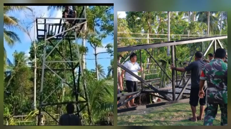 Babinsa dan Warga Desa Pantuge Gotong Royong Dirikan Tower Penampung Air
