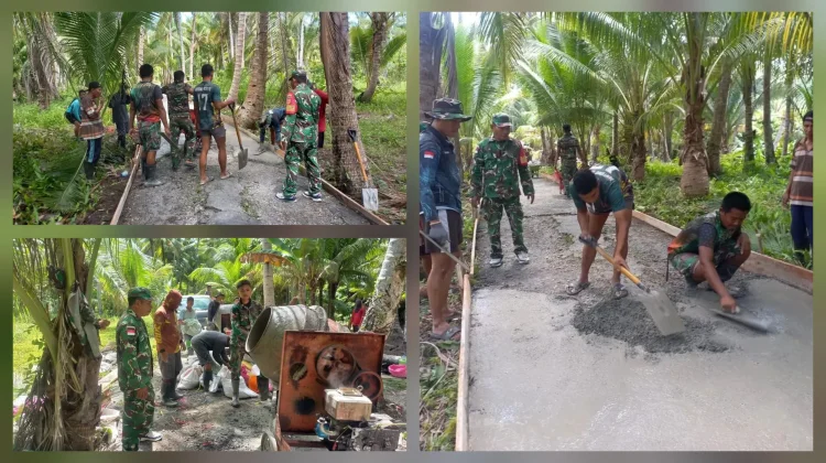 Babinsa Koramil 07/Miangas Pimpin Pengecoran Jalan di Desa Miangas