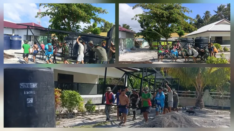 TNI AD dan Warga Miangas Gotong Royong Bangun Tower Tandon Air