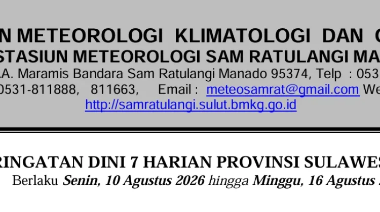 BMKG: Nihil Potensi Hujan Lebat Sepekan di Sulut