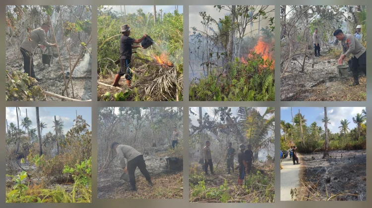 Polsek Lirung dan Warga Padamkan Karhutla di Perkebunan Sampo Moronge