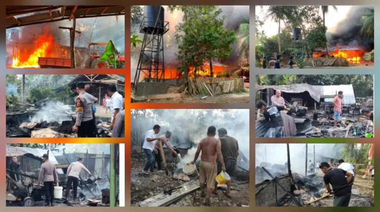 Kebakaran Gudang di Kiama Talaud, Polisi dan Warga Bahu-Membahu Padamkan Api