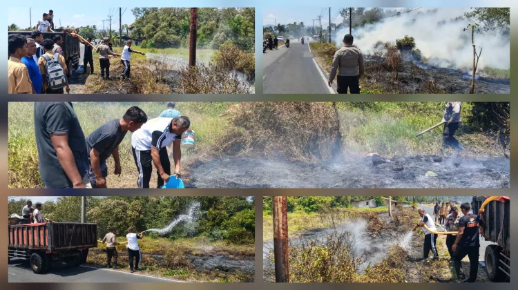 Polsek Beo Padamkan Kebakaran Lahan di Pantai BBC akibat Kelalaian
