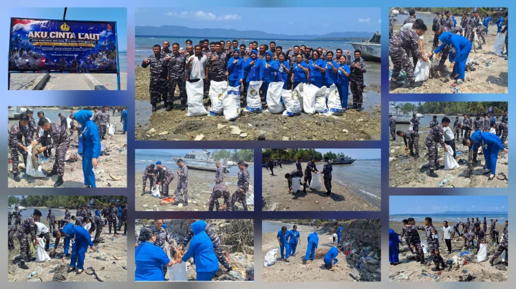 "Aku Cinta Laut", Lanal Melonguane Gelar Aksi Bersih-Bersih Pantai