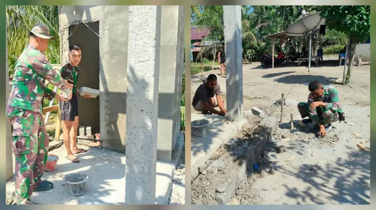 Anggota Koramil Beo Kerja Bakti Bersama Masyarakat Desa Bengel