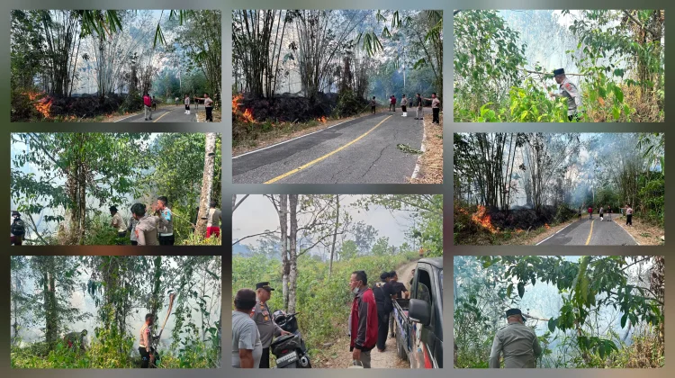 Polres Talaud Bersama Warga Padamkan Kebakaran Lahan di Rainis