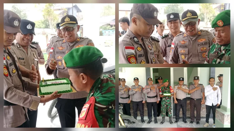 Polsek Rainis Kejutan Kue Ulang Tahun untuk Koramil di HUT TNI Ke-81