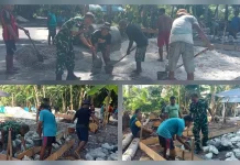 Babinsa Miangas Bantu Warga Bangun Pondasi Rumah Tinggal
