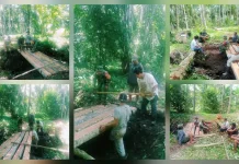 Babinsa Bersama Warga Marampit Kompak Perbaiki Jembatan Rusak