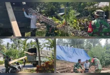 Karya Bakti TNI Bersama Warga  Talaud Bangun Jembatan