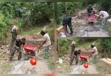 Dukung Petani, Babinsa Koramil Kabaruan Cor Jembatan di Desa Peret