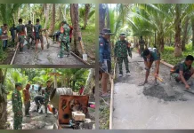 Babinsa Koramil 07/Miangas Pimpin Pengecoran Jalan di Desa Miangas