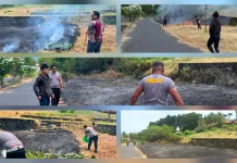 Respon Cepat 110, Polres Talaud Padamkan Karhutla di Depan Kantor Bupati Lama