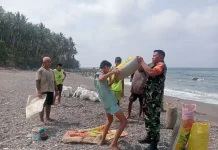 Babinsa Talaud Gotong Royong Bantu Warga Angkut Material Rumah