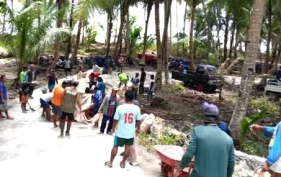 Babinsa Bantu Warga Panen Kelapa