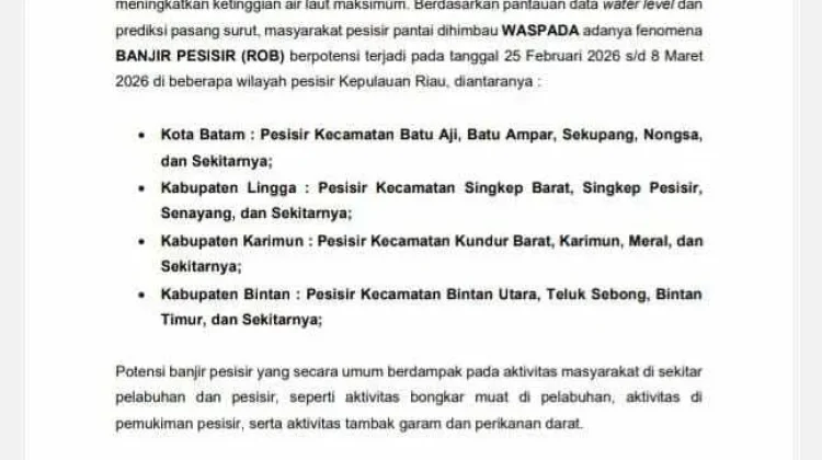 Waspadai Potensi Banjir Pesisir (Rob) hingga 8 Maret 2026