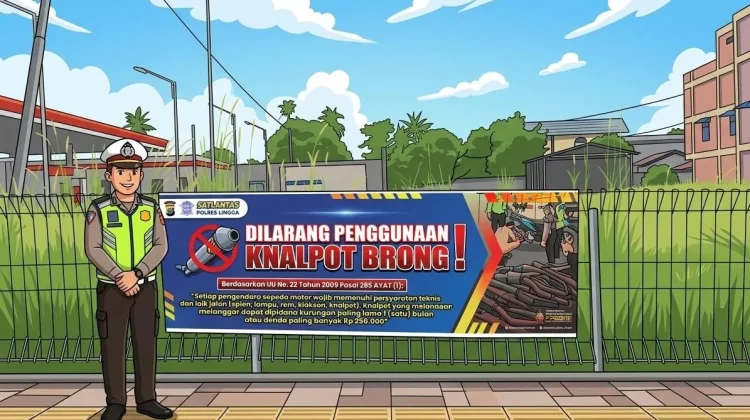 Satlantas Lingga Pasang Spanduk Larangan Knalpot Brong