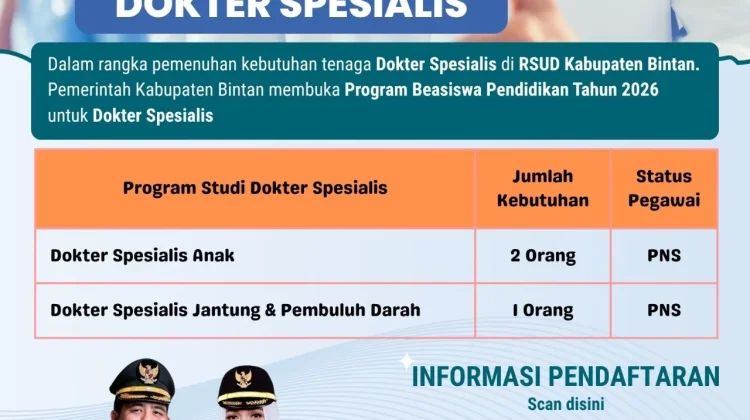 Pemkab Bintan Buka Beasiswa Kedokteran Spesialis untuk Dokter PNS