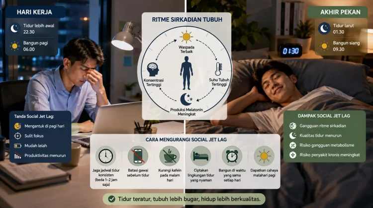 Social Jet Lag akibat Perbedaan Jam Tidur Hari Kerja dan Akhir Pekan