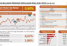 Inflasi m-to-m Kepri pada Bulan Juni 2026 Sebesar 0,60 Persen