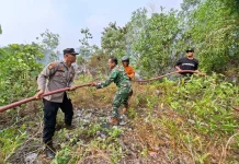 Gerak Cepat Polsek Tanjungpinang Timur Bersama Damkar Padamkan Kebakaran Lahan