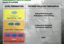 Potensi Cuaca Ekstrem di Malinau dan Nunukan Hari Ini Masuk dalam Kategori Siaga