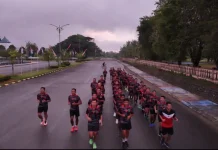 Satgas Pamtas Yonarmed 4/Parahyangan Gelar Lari Pagi Bersama di Bumi Intimung