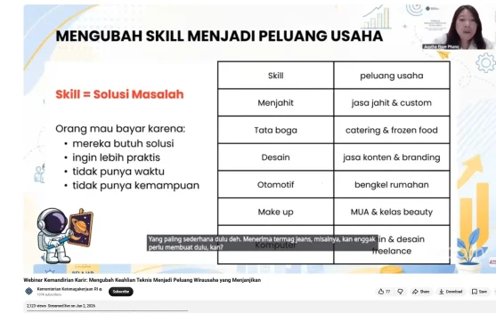 Kemnaker Dorong Pencari Kerja Ubah Keahlian Teknis Jadi Peluang Wirausaha