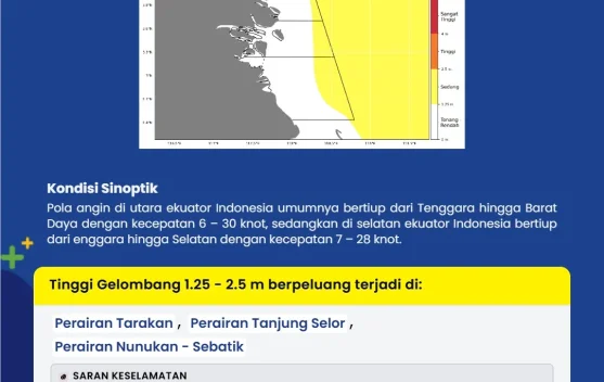 Gelombang Sedang Berpotensi Terjadi di Perairan Kaltara Selama Tiga Hari Kedepan