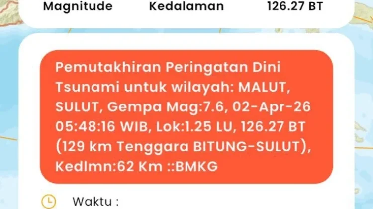 Gempa M 7,6 Guncang Bitung, Getaran Kuat Terasa hingga Maluku Utara