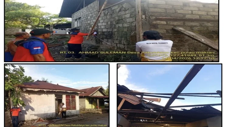Puluhan Rumah Warga Pulau Makian Rusak Diterjang Angin Puting Beliung