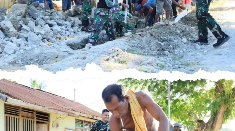 TMMD ke-129 Kodim 1505 dan Warga Lakukan Penggalian Drainase