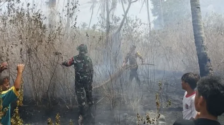 Sinergi TNI-Polri Padamkan Kebakaran Lahan Kosong di Morotai