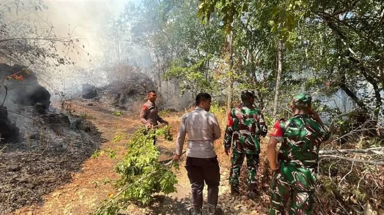 Polres Ternate Bersama TNI dan Warga Padamkan Karhutla di Tubo