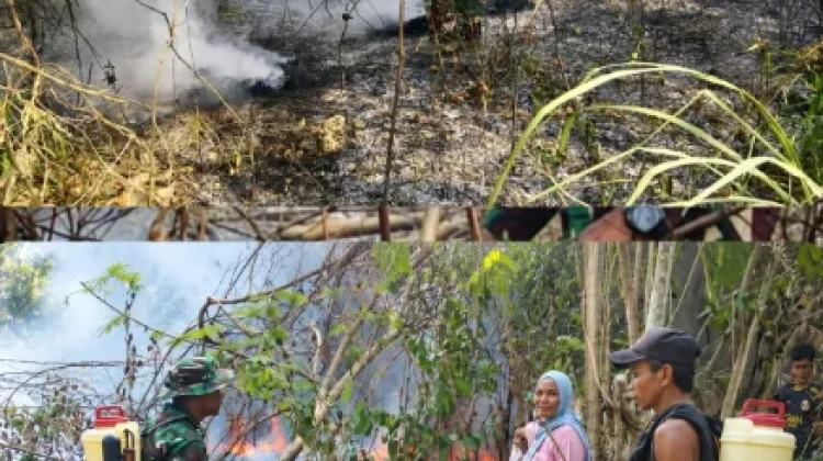 Babinsa dan Warga Padamkan Kebakaran Lahan Dekat RSUD Morotai