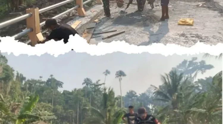 Kodim 1505/Tidore dan Warga Kebaskan Pengecoran Pagar Jembatan Garuda Haltim
