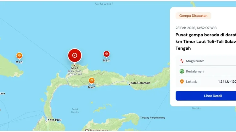 Gempa Magnitudo 5,6 Guncang Timur Laut Tolitoli