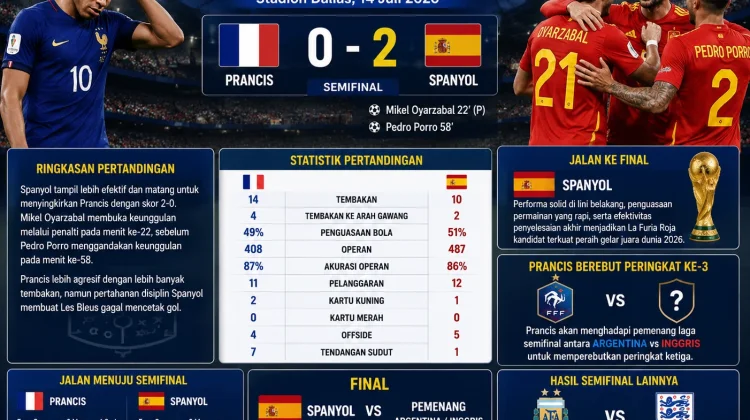 Spanyol Singkirkan Prancis 2-0, Melaju ke Final Piala Dunia