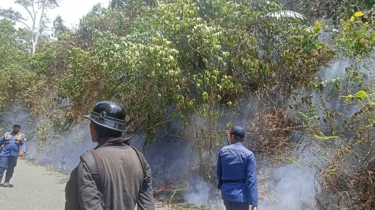 Warga Bersama Aparat Bahu-Membahu Padamkan Kebakaran Lahan di Kecamatan Bukal