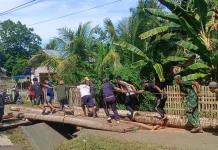 Gotong Royong Tiga Desa Bangun Jembatan Darurat Pascajembatan Ambruk