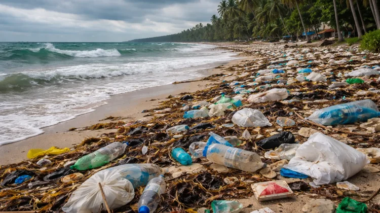 Musim Barat Picu Penumpukan Sampah di Pesisir Pantai